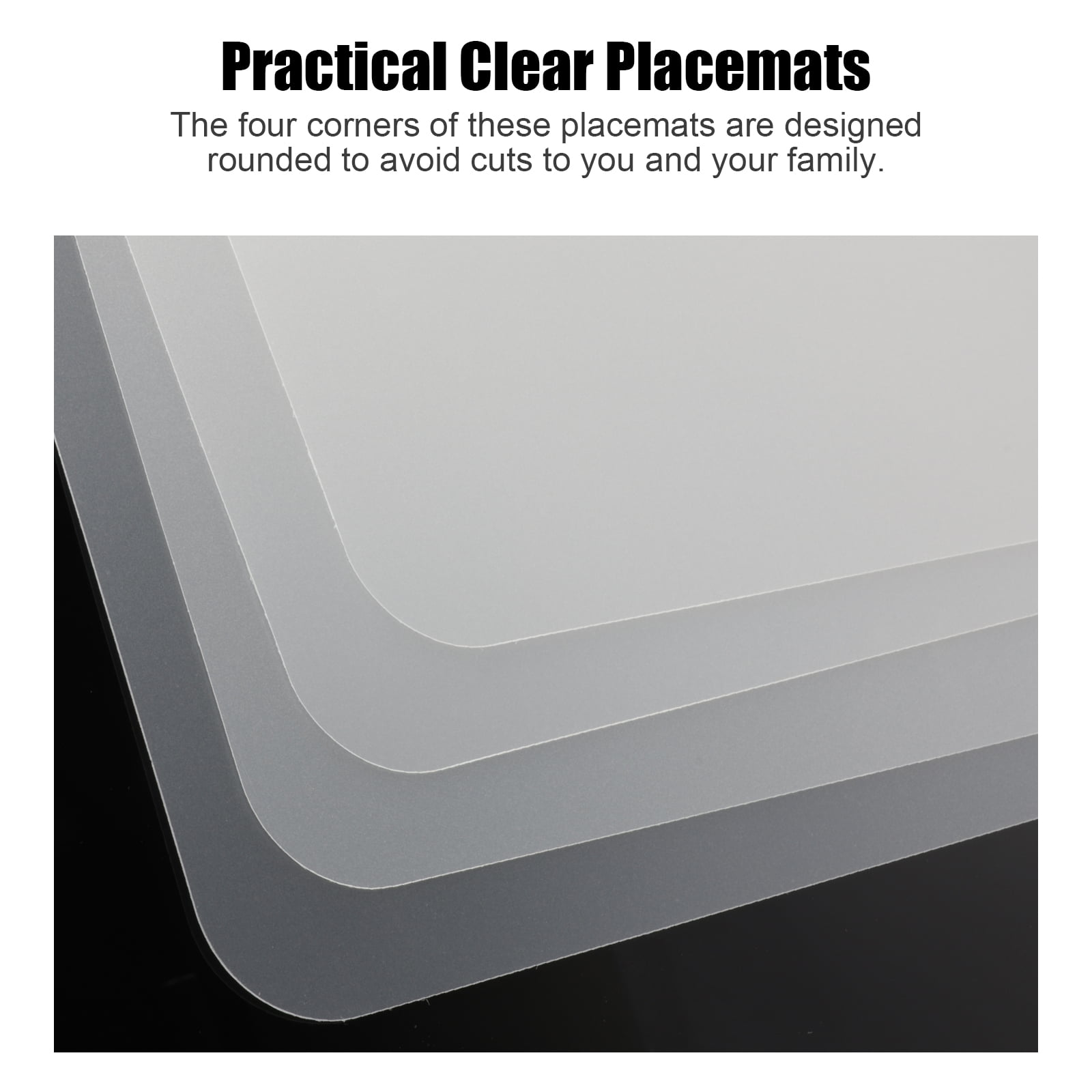 4pcs Clear Placemats for Dining Table， EEEkit 16x12inch Plastic Dining Mats， Heat Resistant Washable Kitchen Table Mats， Non-Slip Translucent Placemats