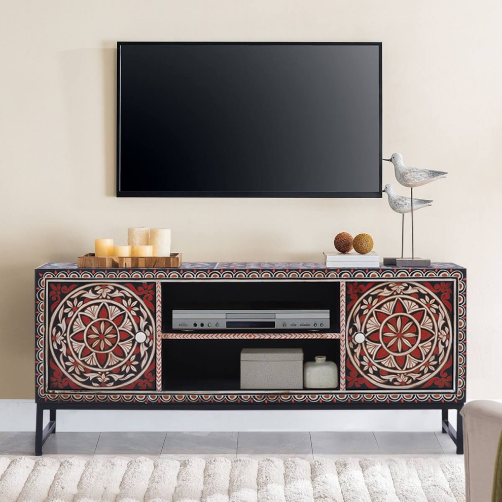 Rexburg Hand Painted Solid Wood 2 Shelf Media Cabinet   Mediterranean   Entertainment Centers And Tv Stands   by Sierra Living Concepts Inc  Houzz