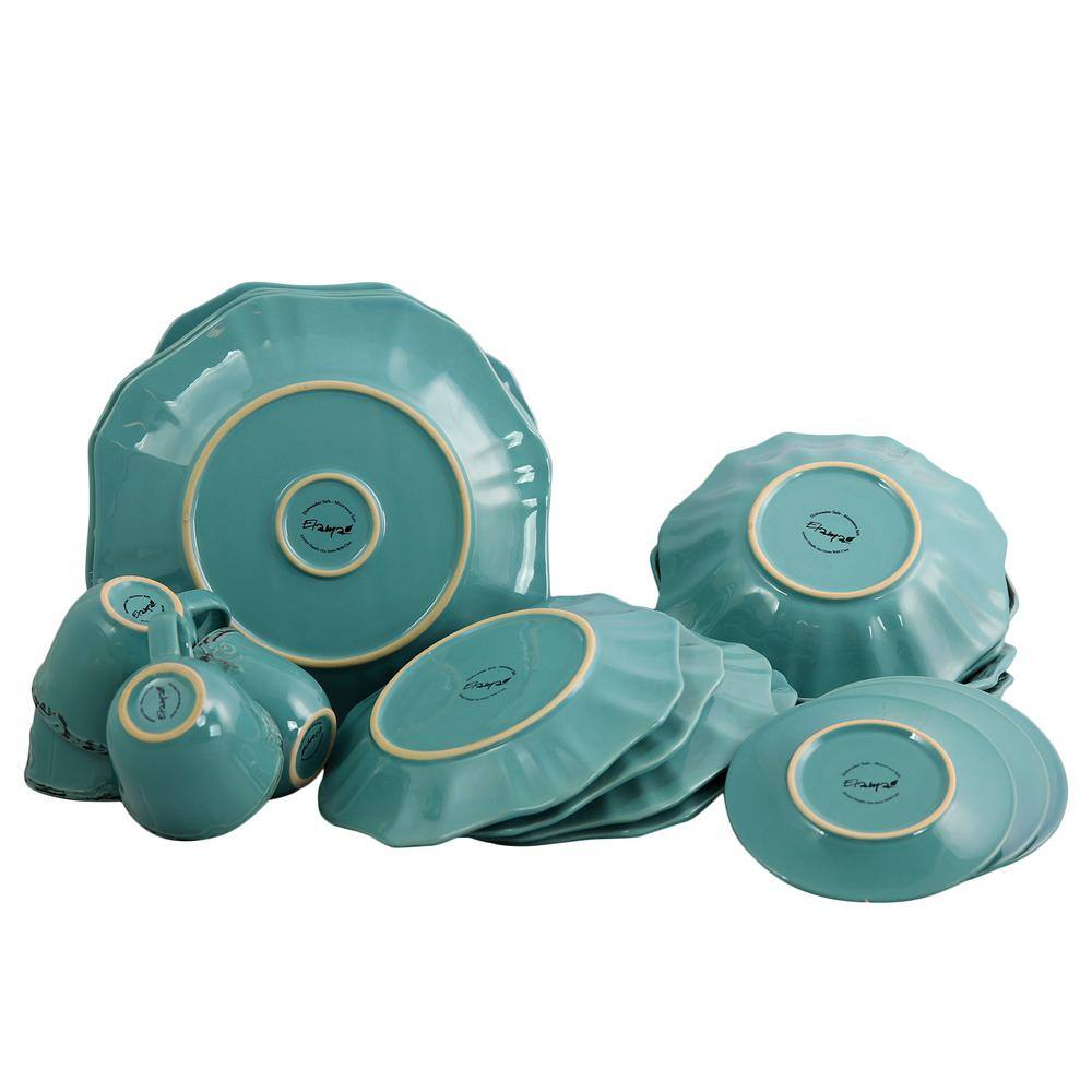 Elama Fleur De Lys 20-Piece Traditional Turquoise Stoneware Dinnerware Set (Service for 4) 985102839M