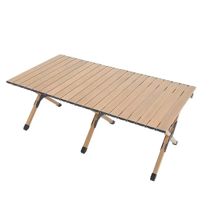 Wood Grain Outdoor Foldable Picnic Camping Aluminum Folding Table Roll Up Portable Egg Roll Table