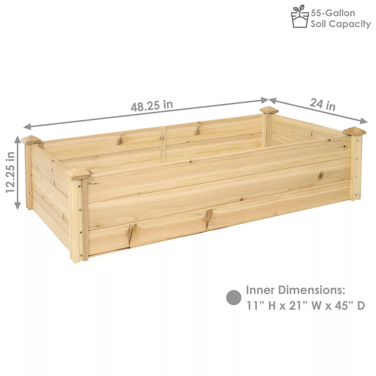 Sunnydaze Wooden Fir Square Raised Garden Bed - 24 x 48.25 in - Natural