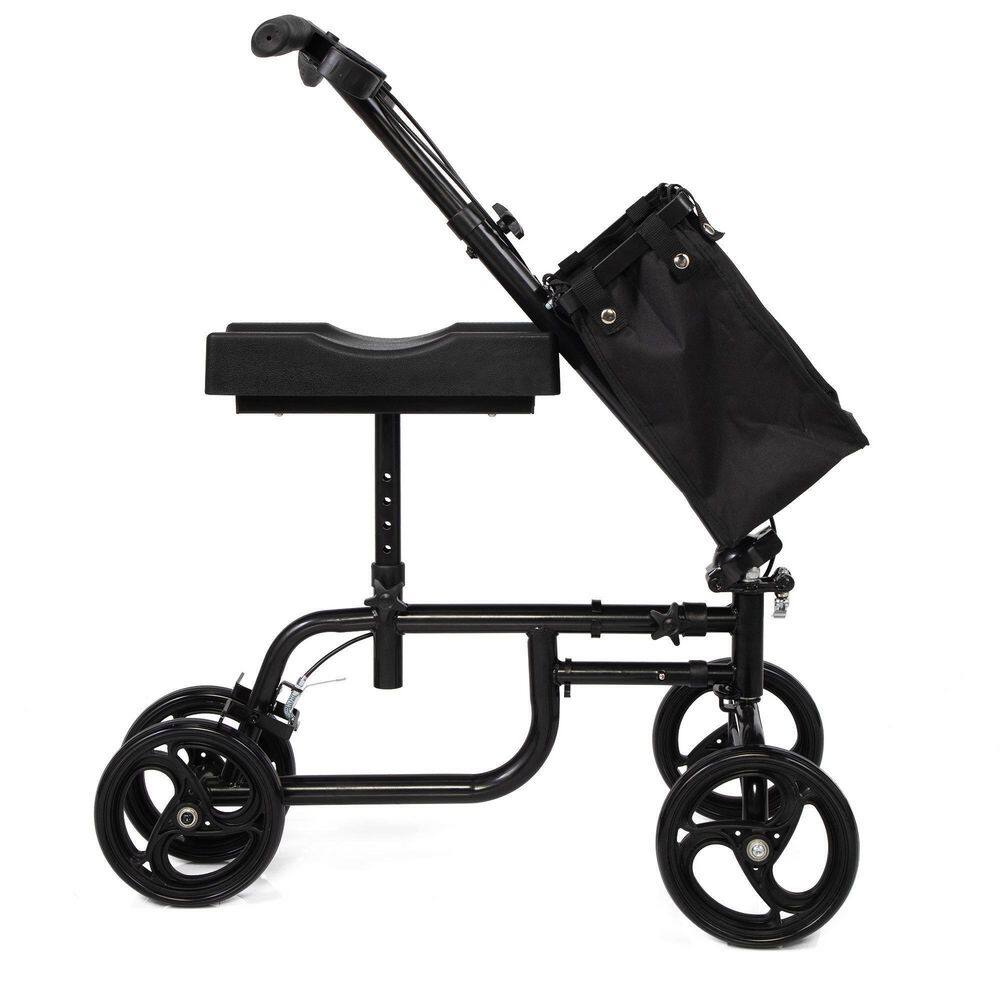 Amucolo Black Folding Knee Scooter Steerable Leg Walker with Bag and Dual Braking System Crutch Alternative for Foot Injuries FX-CYD0-RA7