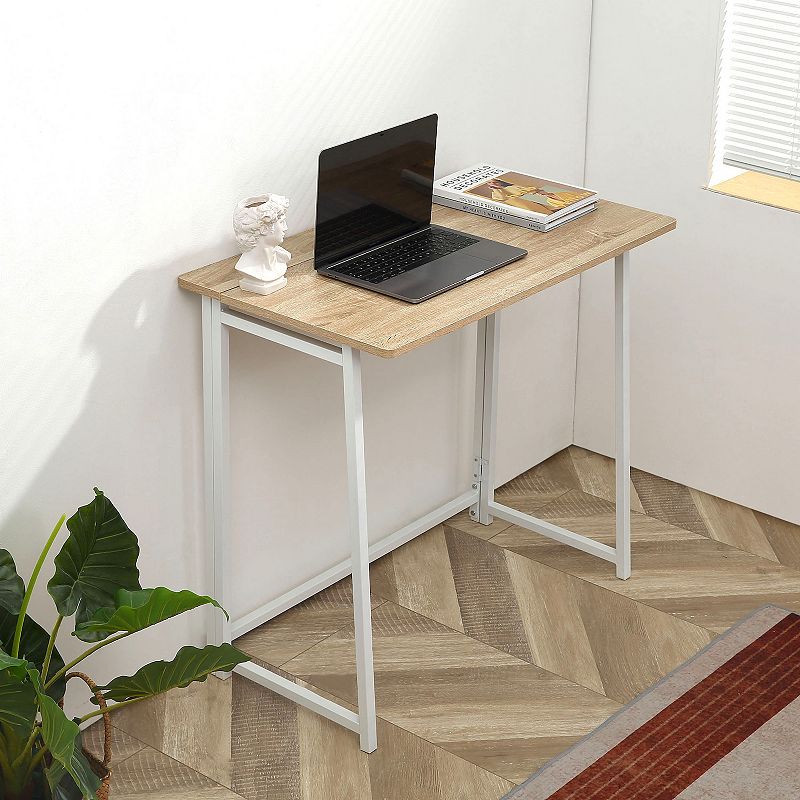 HOMCOM Writing Desk 31 Foldable Computer Desk with Metal Frame Space Saving Workstation for Home Office White