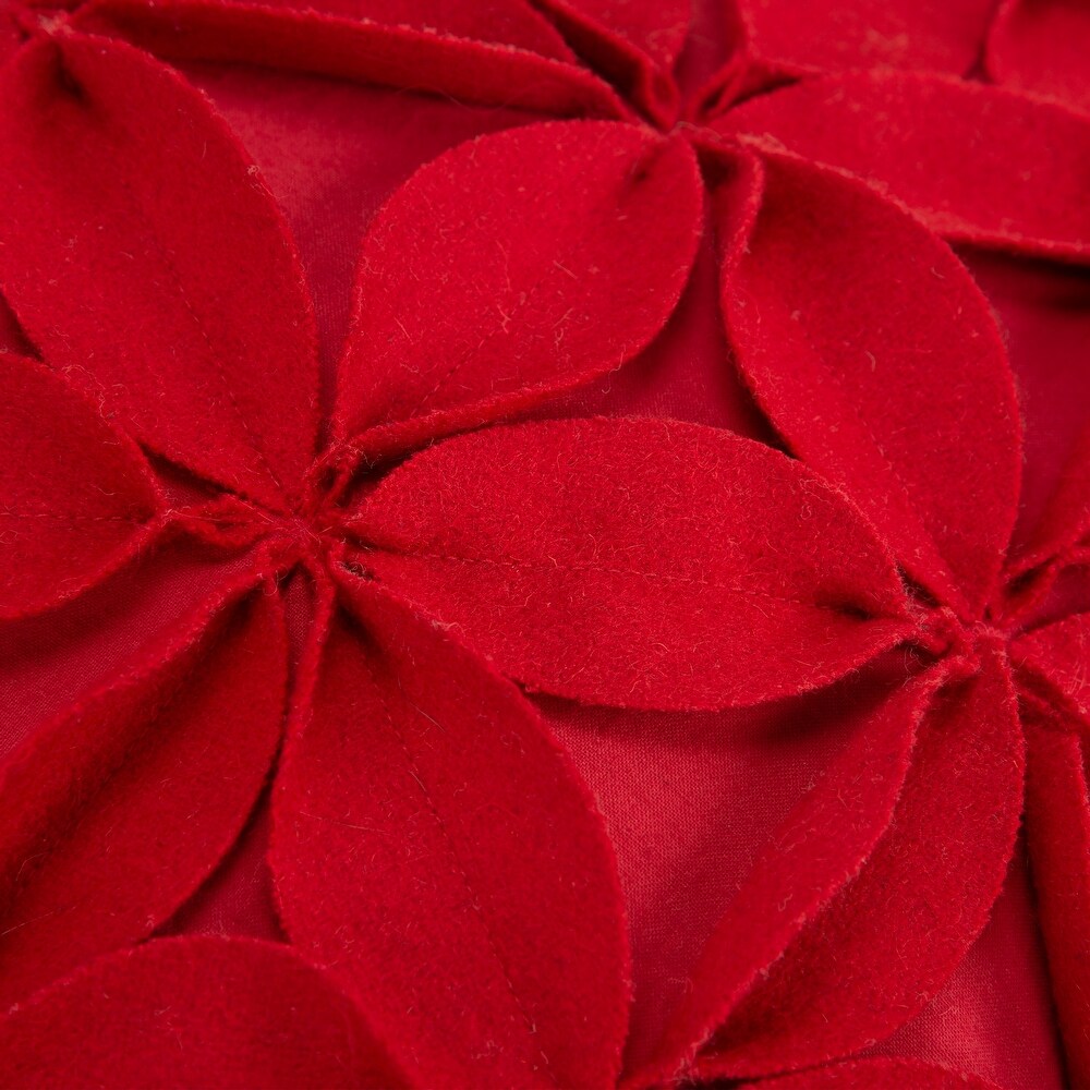 Rizzy Home Red Wool Felt Botanical Petals Throw Pillow Cover   18\