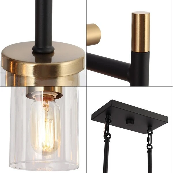 Modern Black Gold 6-Light Chandelier Linear Glass Island Lights for Dining Room - 27.5