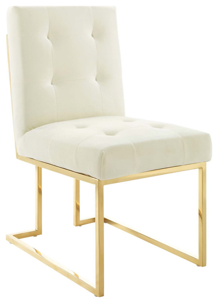 Privy Gold Stainless Steel Performance Velvet Dining Chair Set of 2 Gold Ivory   Contemporary   Dining Chairs   by Kolibri Decor  Houzz