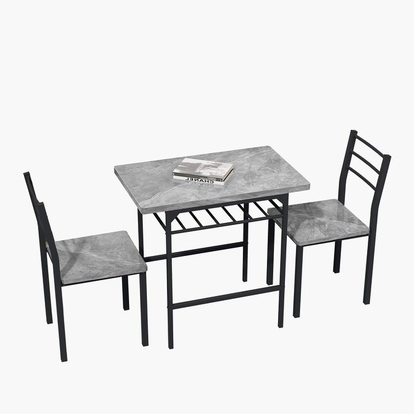 3-Piece Dining Table Set with 2 Chairs Marble Finish