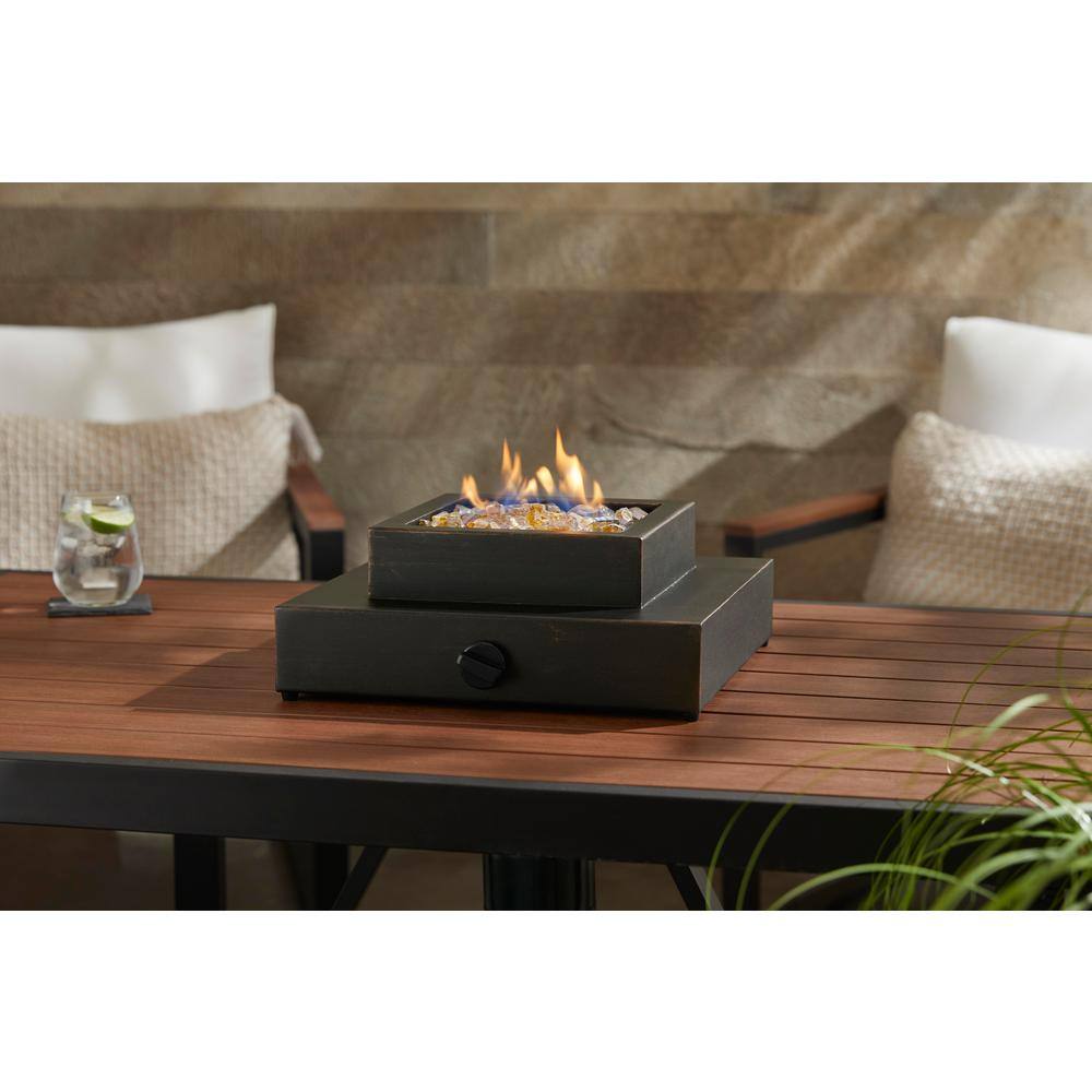 Hampton Bay 14 in. x 5.5 in. 8000 BTU Square Steel Propane Fire Pit in Antique Bronze GFT-31312