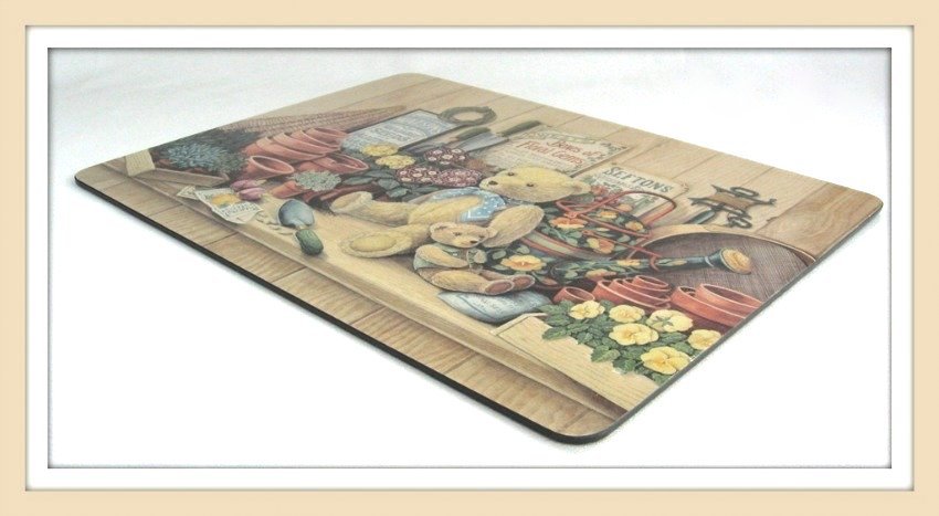 Set of 6 Hardboard Placemats Lap Trays Teddy Bears Planters Water Can Gardening Supplies