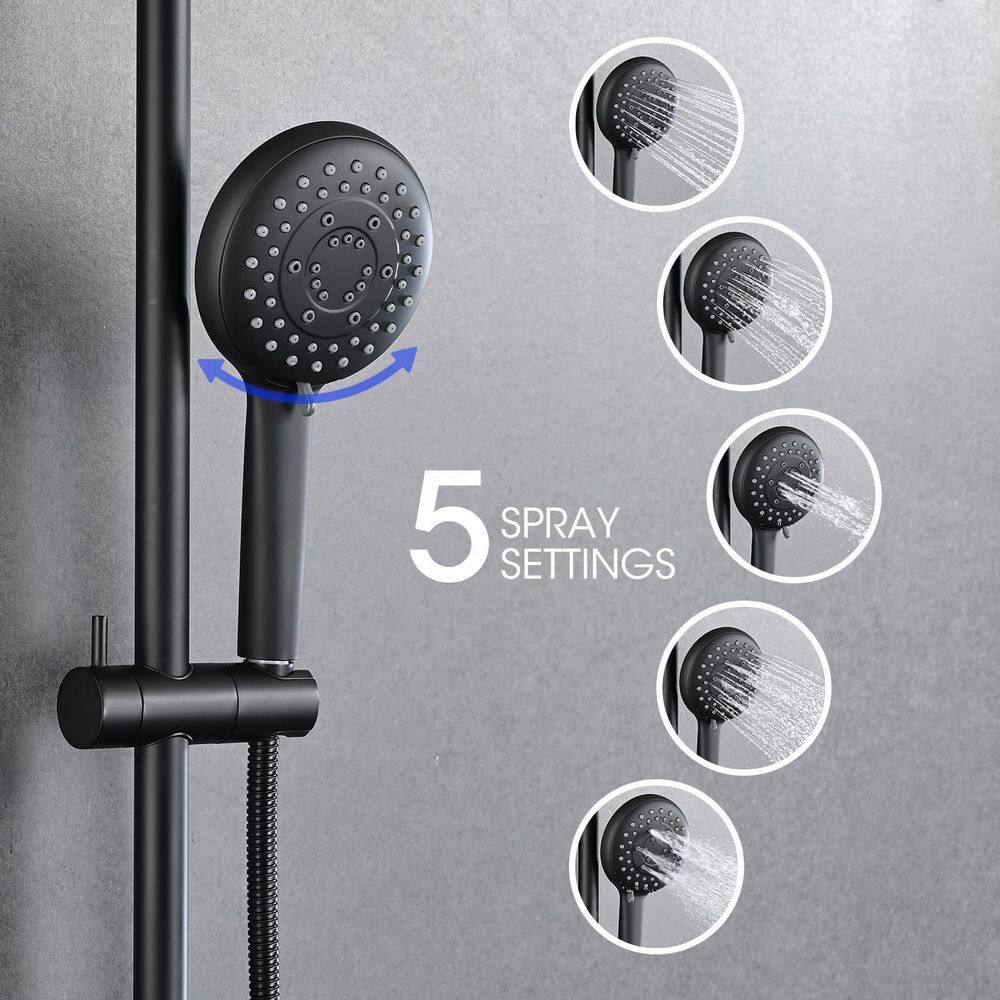 cadeninc 5-Spray Patterns 10 in. Round Hand Shower with Wall Mount Dual Shower Head and Handheld Shower Head in Matte Black Koo-LQW1-2131