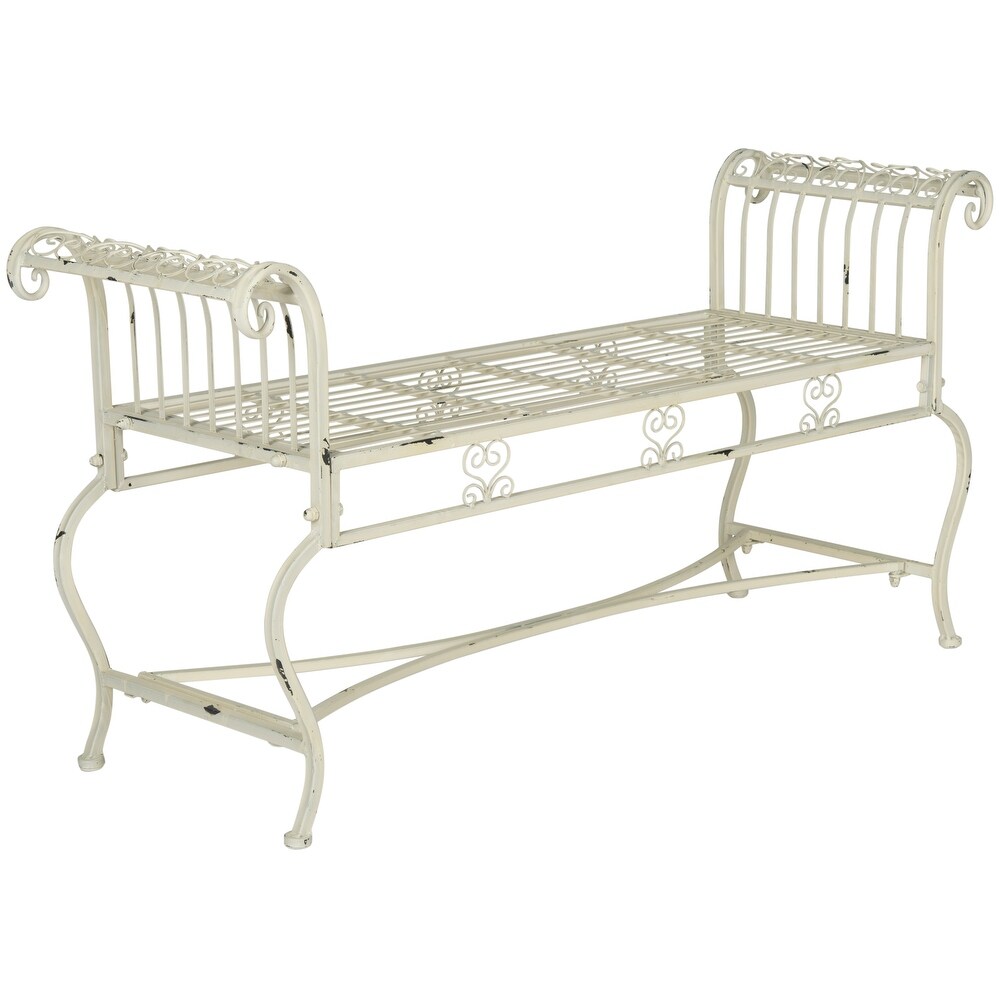 SAFAVIEH Outdoor Living Brielle Victorian Iron 52 inch Bench.   52\