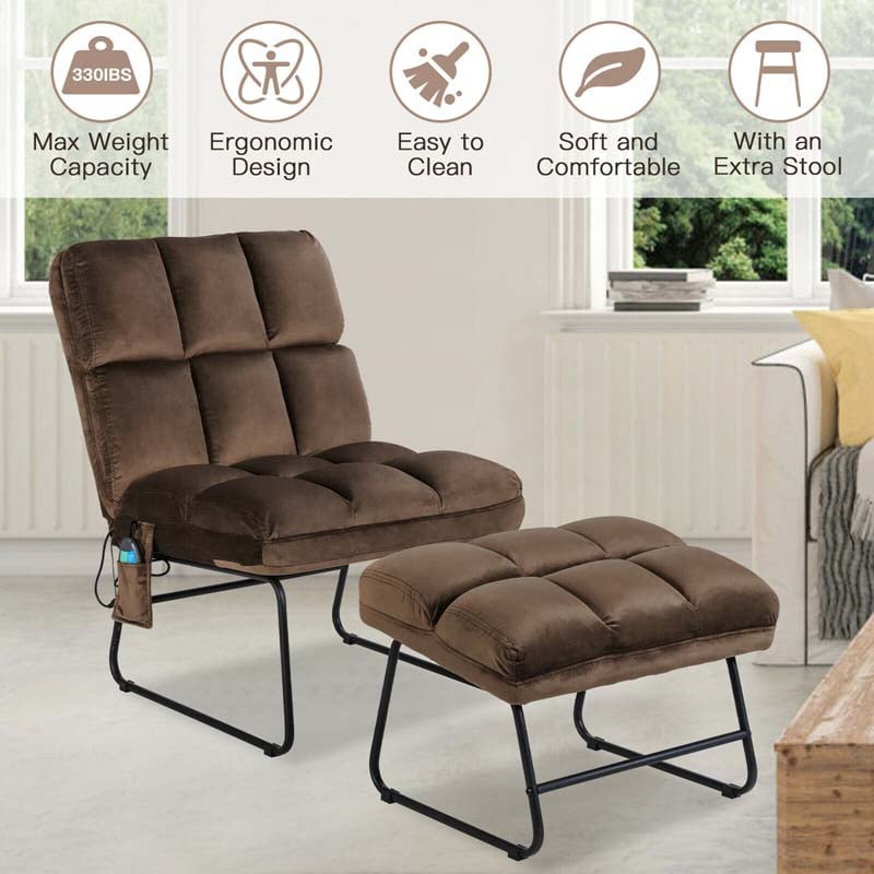 Massage Velvet Accent Sofa Chair with Ottoman, Electric Massage Couch for Living Room