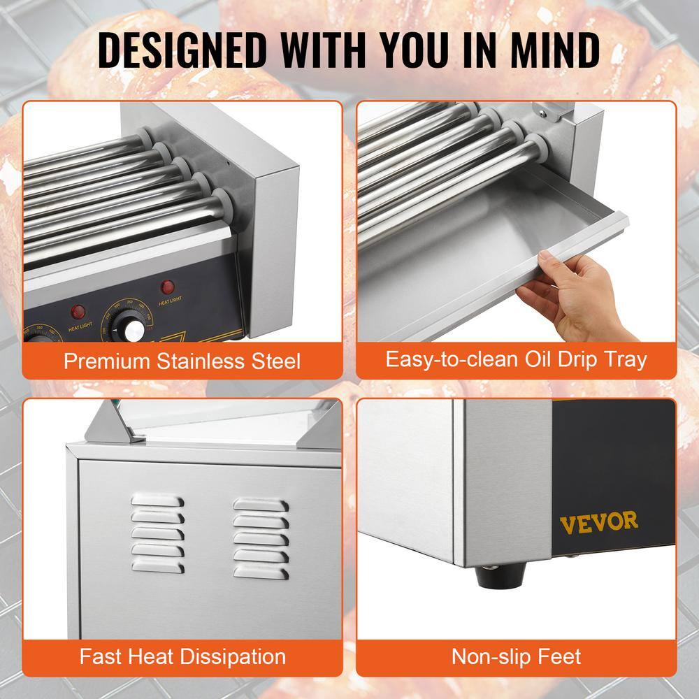 VEVOR Hot Dog Roller 5 Rollers 12 Hot Dogs Capacity Stainless Sausage Grill Cooker Machine ETL Certified GDSKCJG51000WXLEYV1