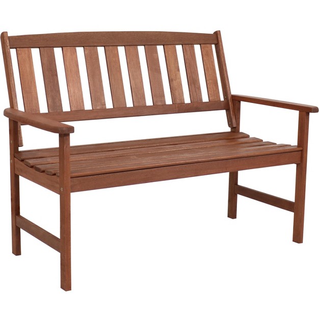 Sunnydaze Outdoor Meranti Wood With Teak Oil Finish Modern Rustic Wooden 2 person Bench Seat Brown