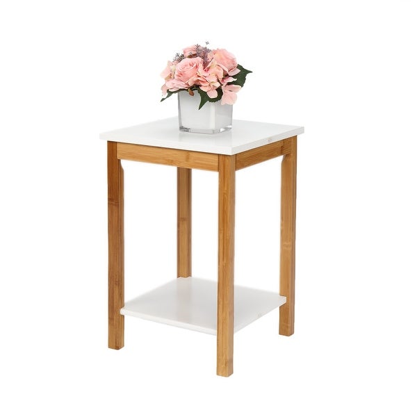 Three-Layer Bamboo Side Table Rectangular White