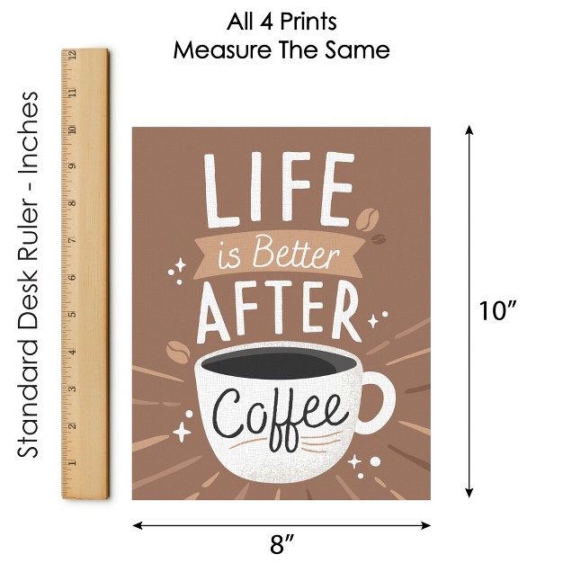 Big Dot Of Happiness But First Coffee Unframed Kitchen Linen Paper Wall Art Set Of 4 Artisms 8 X 10 Inches