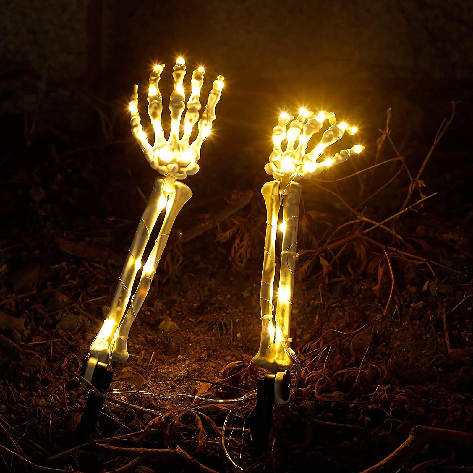 2 Pack Halloween Skeleton Arm Stake Light With 48 Leds 5ft String Lights Battery-powered Realistic Looking Skeleton Stakes Light For Halloween Party P