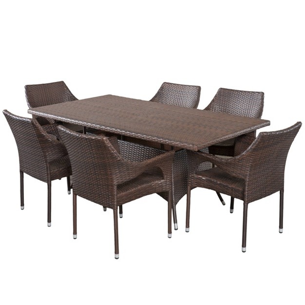 Sinclair 7pc Wicker Patio Dining Set Brown Christopher Knight Home