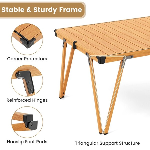 Gymax Folding Camping Table w/ Storage Bag and Waterproof Desktop