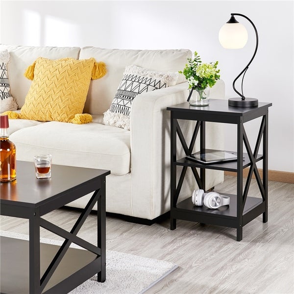 Yaheetech 3 Tier X-Design End Table Storage Cabinet For Living Room