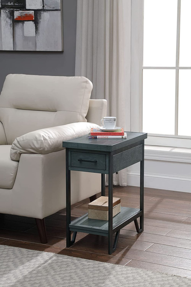 Rustic Side Table  Metal Frame With MDF Drawer  ampOpen Lower Shelf   Contemporary   Side Tables And End Tables   by Decorn  Houzz