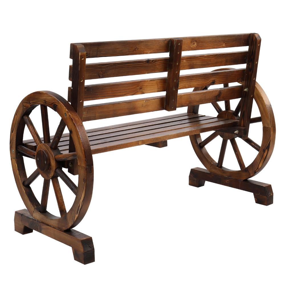 Ktaxon Patio Rustic Fir Wood Wagon Wheel Bench, Brown