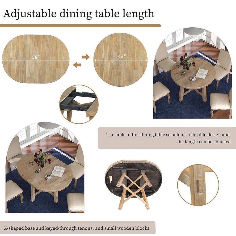 Expandable round dining table set for 4