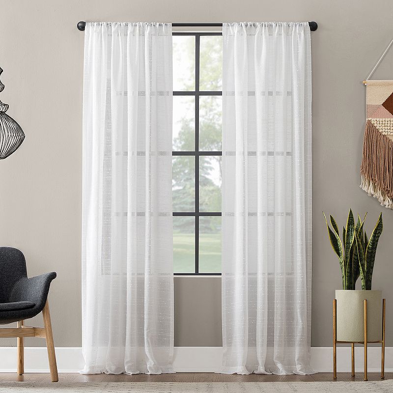 Clean Window Textured Slub Stripe Anti-Dust Window Curtain