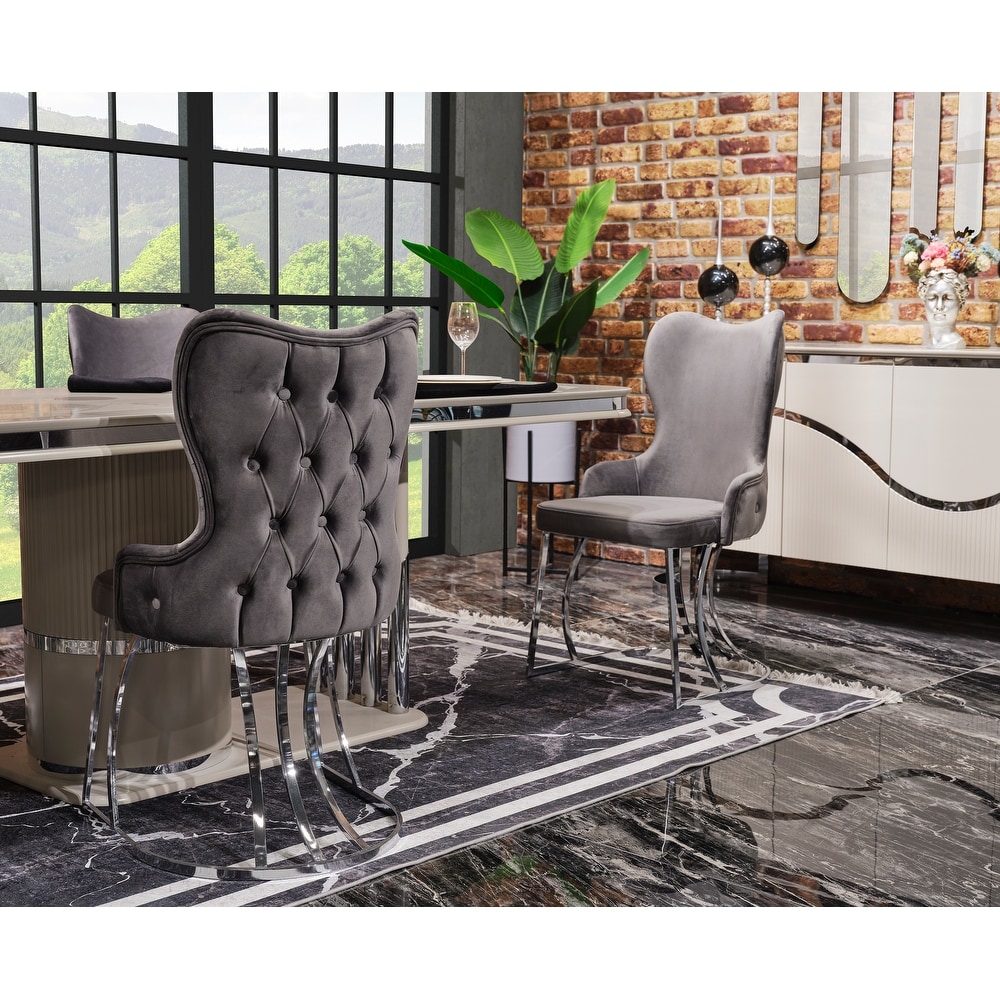 Vartolu Modern Dining Room Table  6 Dining Room Chairs and Console With Mirror Set