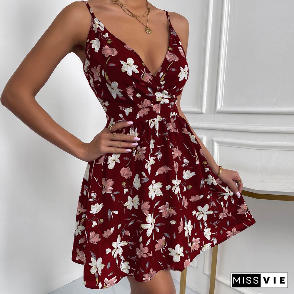 Sexy Deep V Slim Print Dress