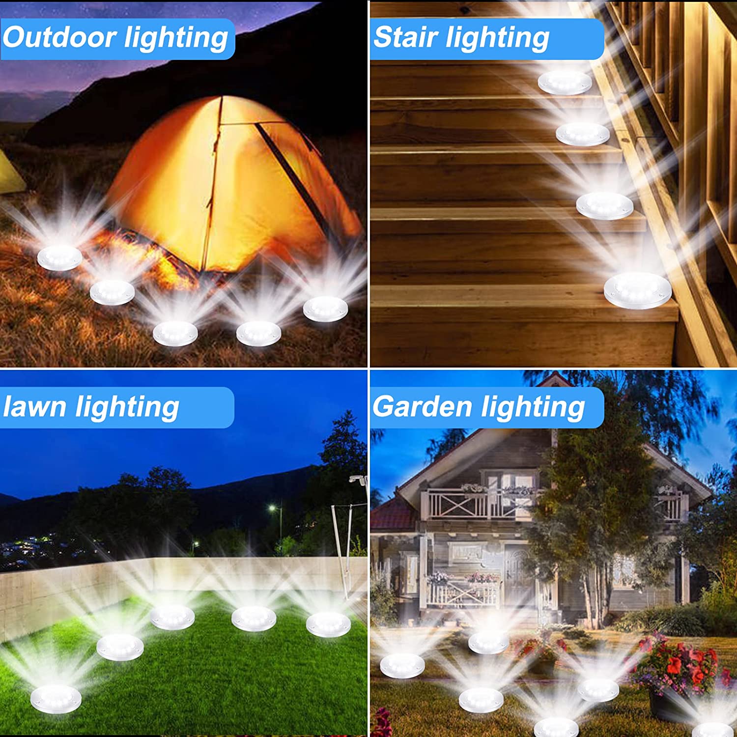 Solar Ground Lights， Solar Garden Lights Outdoor Waterproof， 8 Packs 12 LED Solar Outdoor Lights for Garden， Pathway， Yard， Patio， Walkway， Grounds Decorations(White)