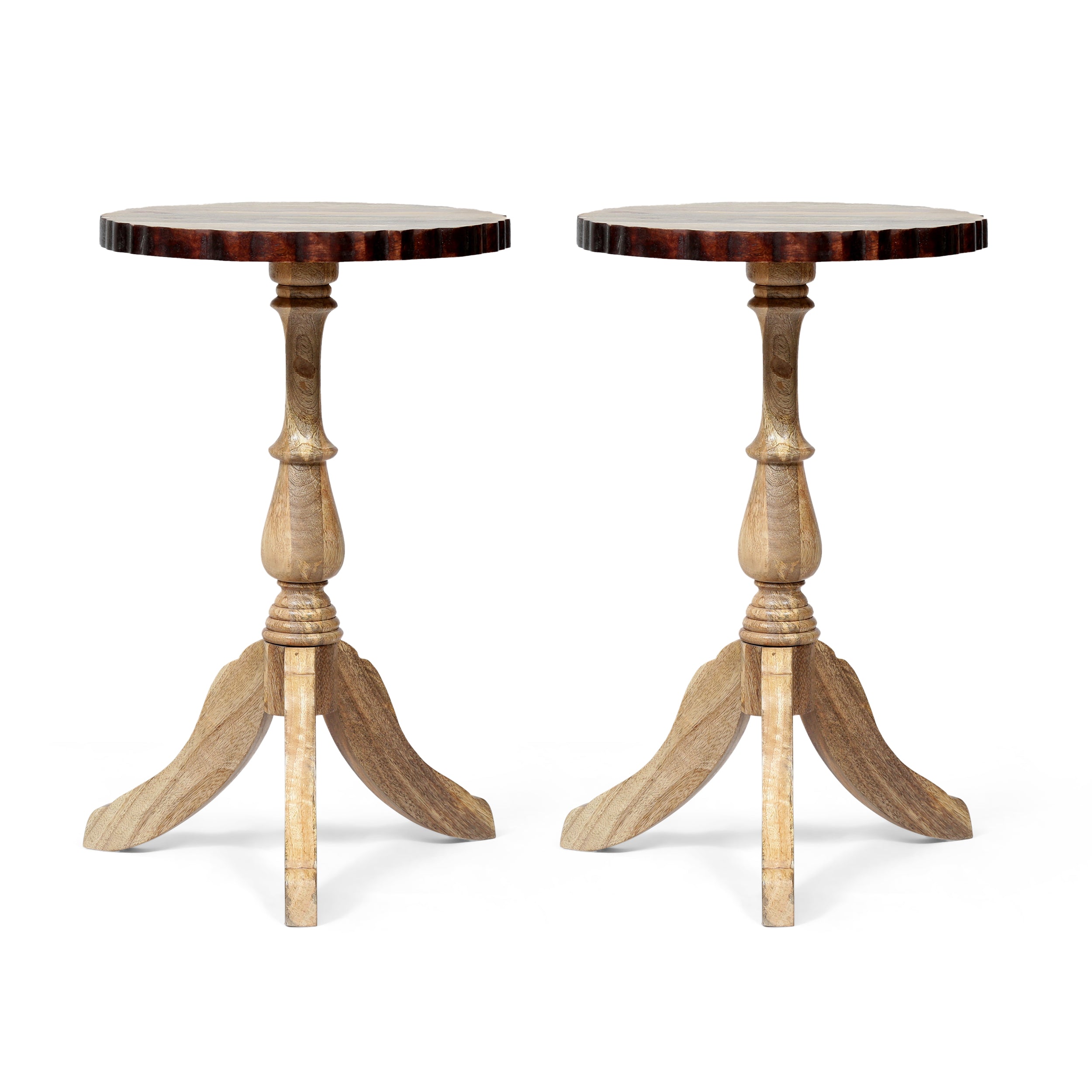 Perry Handcrafted Boho Mango Wood End Table (Set of 2)