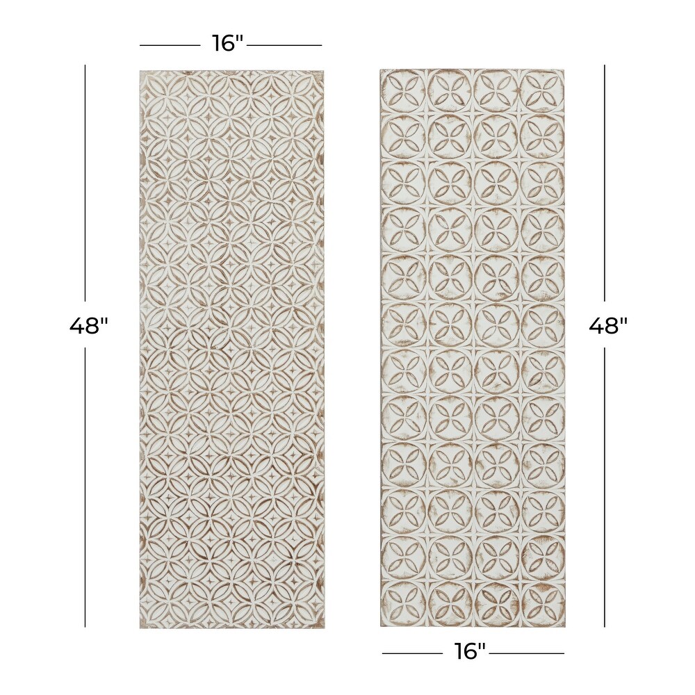 White Wooden Intricately Carved Geometric Wall Decor (Set of 2)