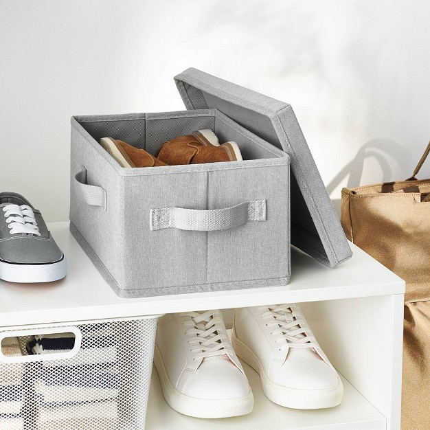 Fabric Shoe Bin With Lid Light Gray