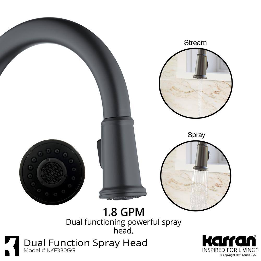 Karran Elwood Single Handle Pull Down Sprayer Kitchen Faucet in Gunmetal Grey KKF330GG