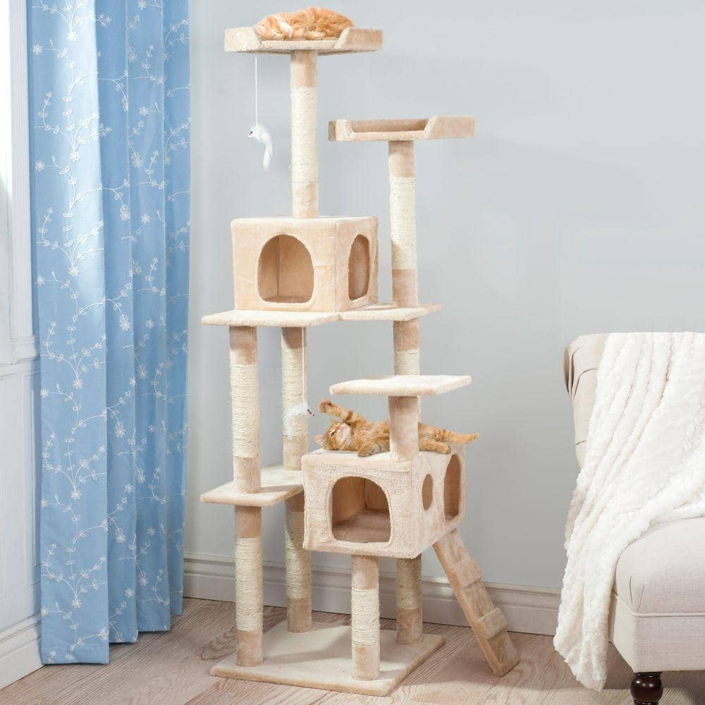 Petmaker 66.25 in. Beige Skyscraper Sleep and Play Cat Tree 80-QQ80038