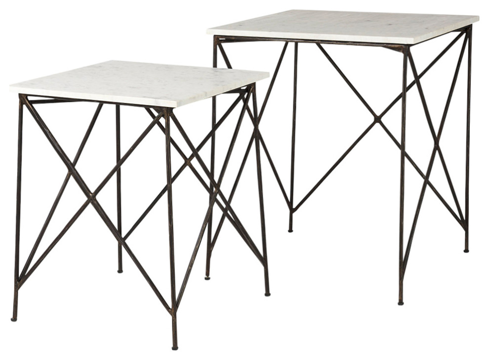 Lorlei White Marble Top With Antique Gold Legs Side Table  2 Piece Set   Industrial   Coffee Table Sets   by Mercana  Houzz