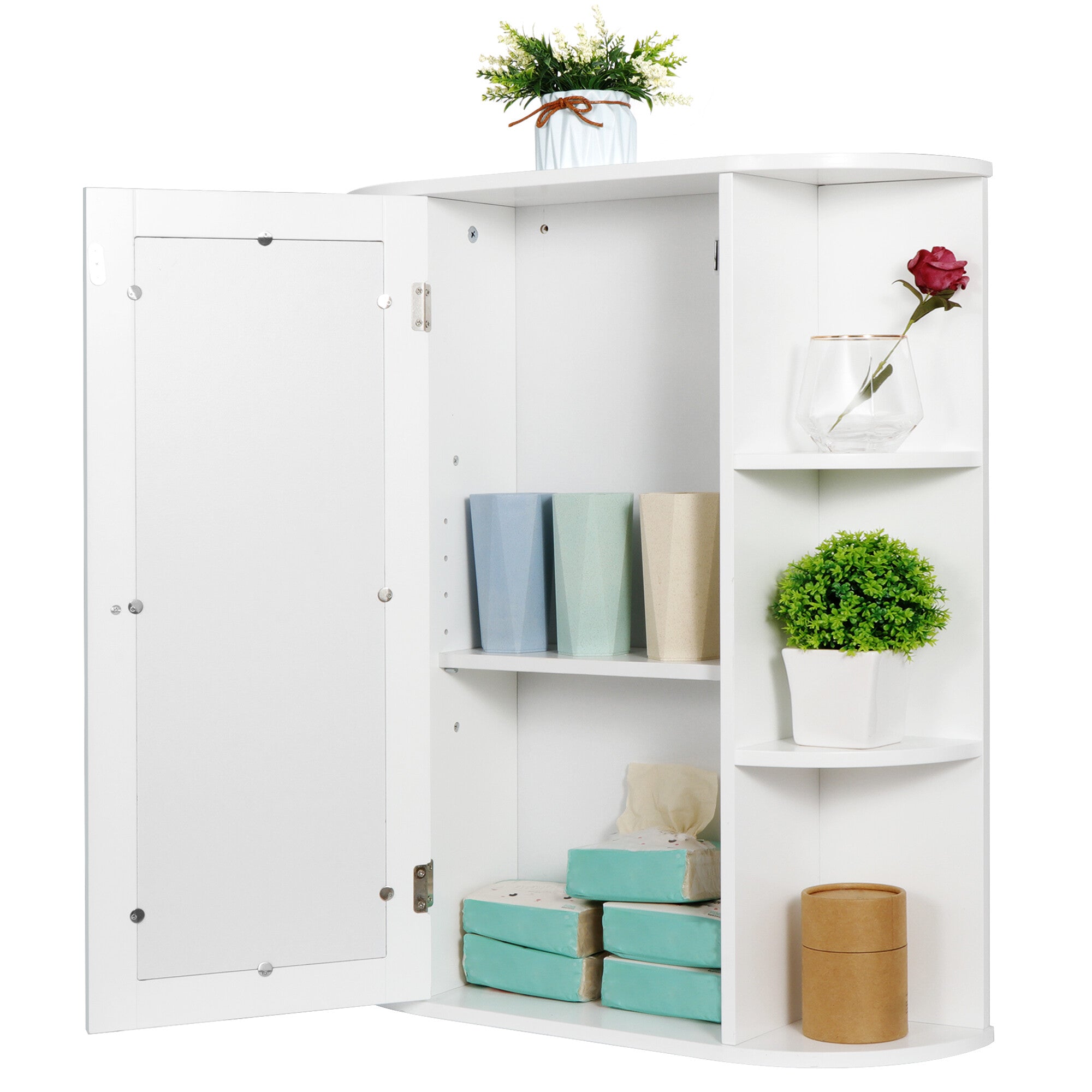 HomGarden Mirror Door Wall-Mount Bathroom Cabinet, Medicine Cupboard White, 6.5” W