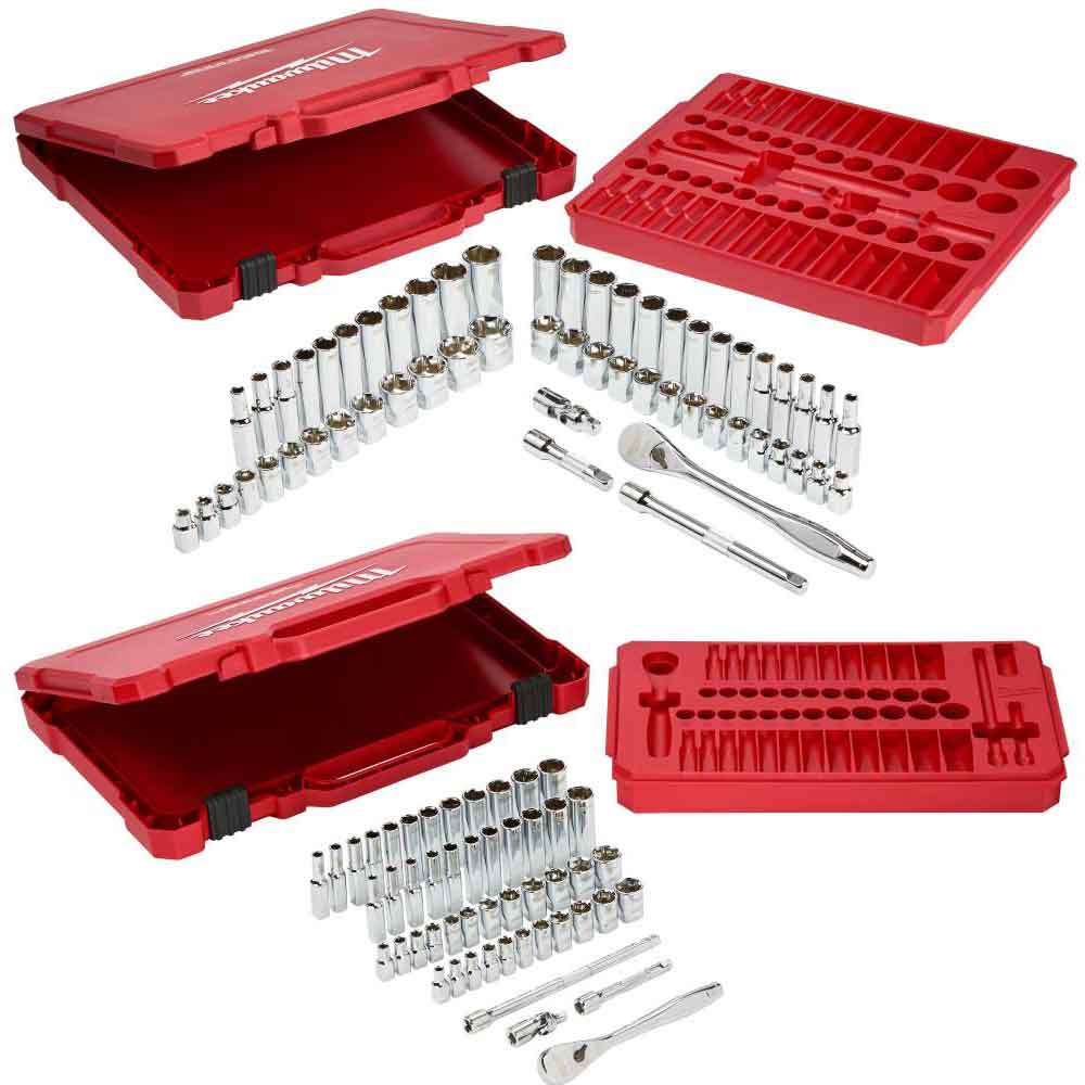 106pc 1/4In and 3/8In Dr SAE/Metric Mechanics Socket Set Bundle ;