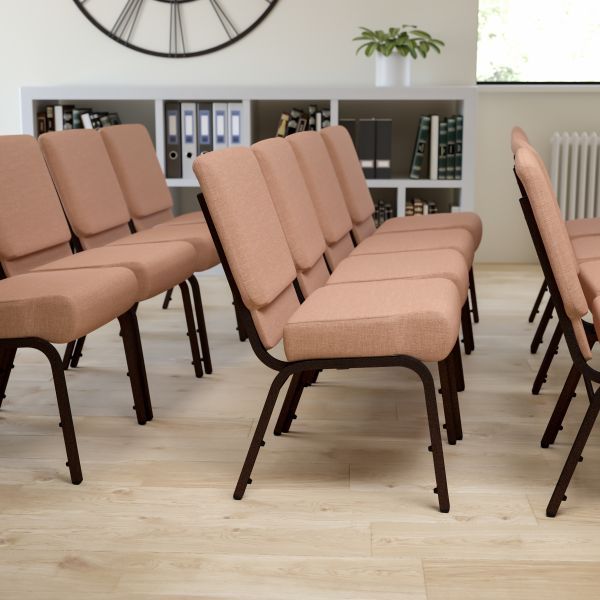 Flash Furniture HERCULES Series 21'' Extra Wide Caramel Fabric Stacking Church Chair with 4'' Thick Seat - Copper Vein Frame