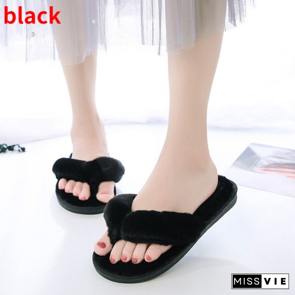 Fashion Fur Women Home Slippers Autumn Winter Warm Flat Ladies Shoes Slip On Plush Women Flip Flops Slides