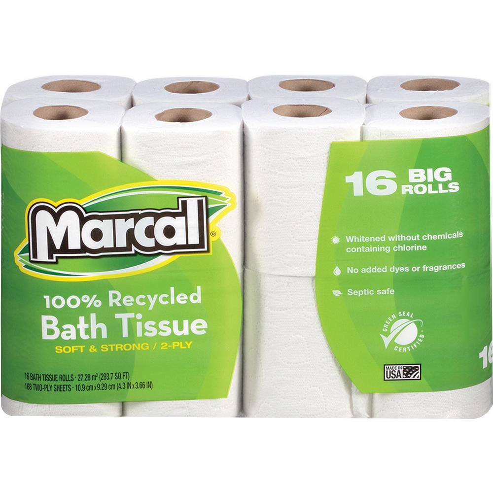 Marcal 100% Recycled Soft. and Absorbent Toilet Tissue (168 Sheets Per Roll 16 Per Pack) MRC16466PK