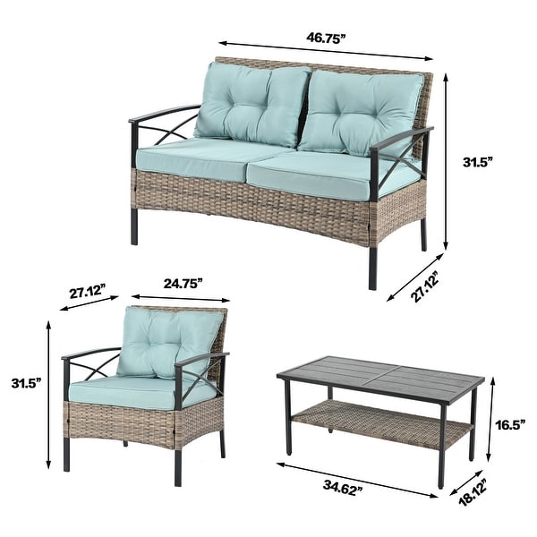 4 Piece Patio Furniture SetOutdoor Furniture with Black Metal Table