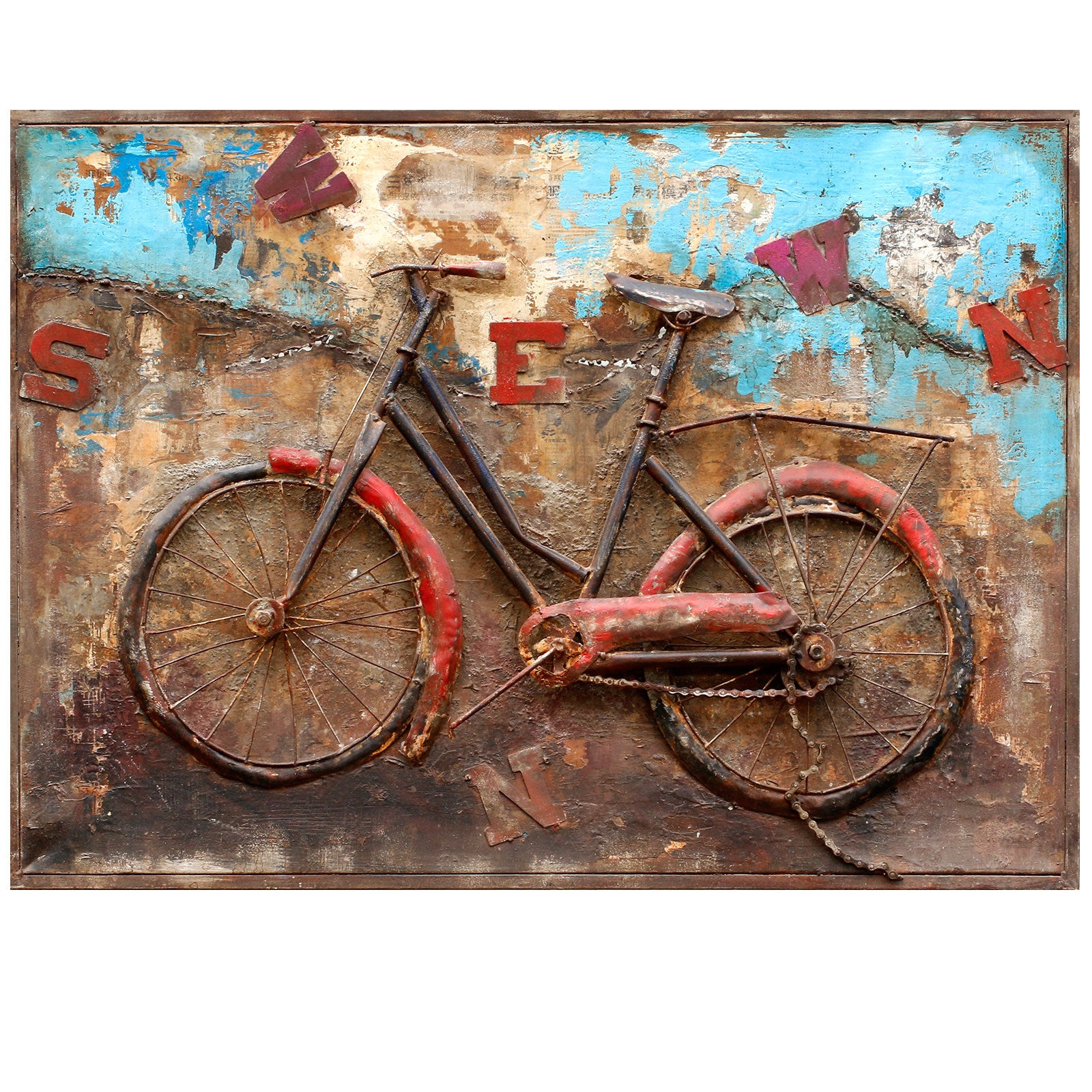 Rusty Bicycle Handcrafted Metal Art Painting 120X90 Cm Soap013