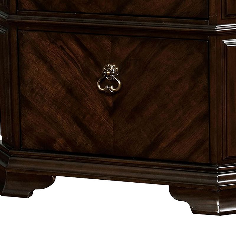 Two Drawer Solid Wood Nightstand with Clipped Corner， Espresso Brown