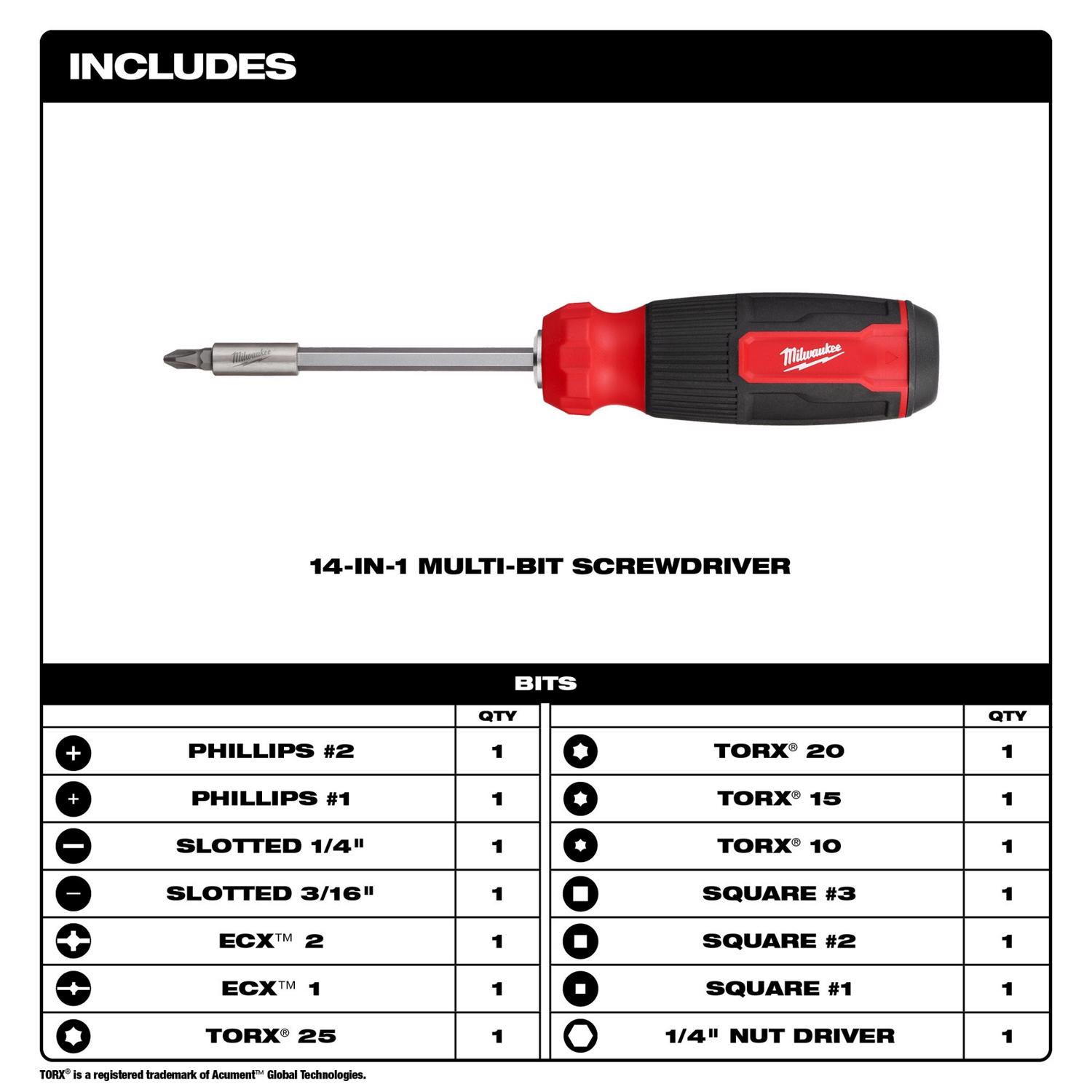 MW Hex Shank 14-in-1 Multi-Bit Screwdriver 9.11 in. 1 pc