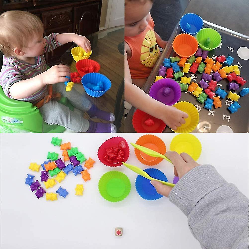 62 pcs/set Kids Rainbow Counting Bear Toys Educational Cognition Matching Game Educational Toys Gifts