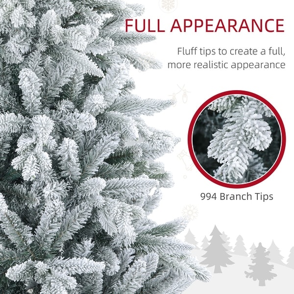 HOMCOM 6ft Snow Flocked Artificial Christmas Tree with 994 Tips，Foldable Metal Stand，Easy Assembly，Hinged Xmas Tree for Home