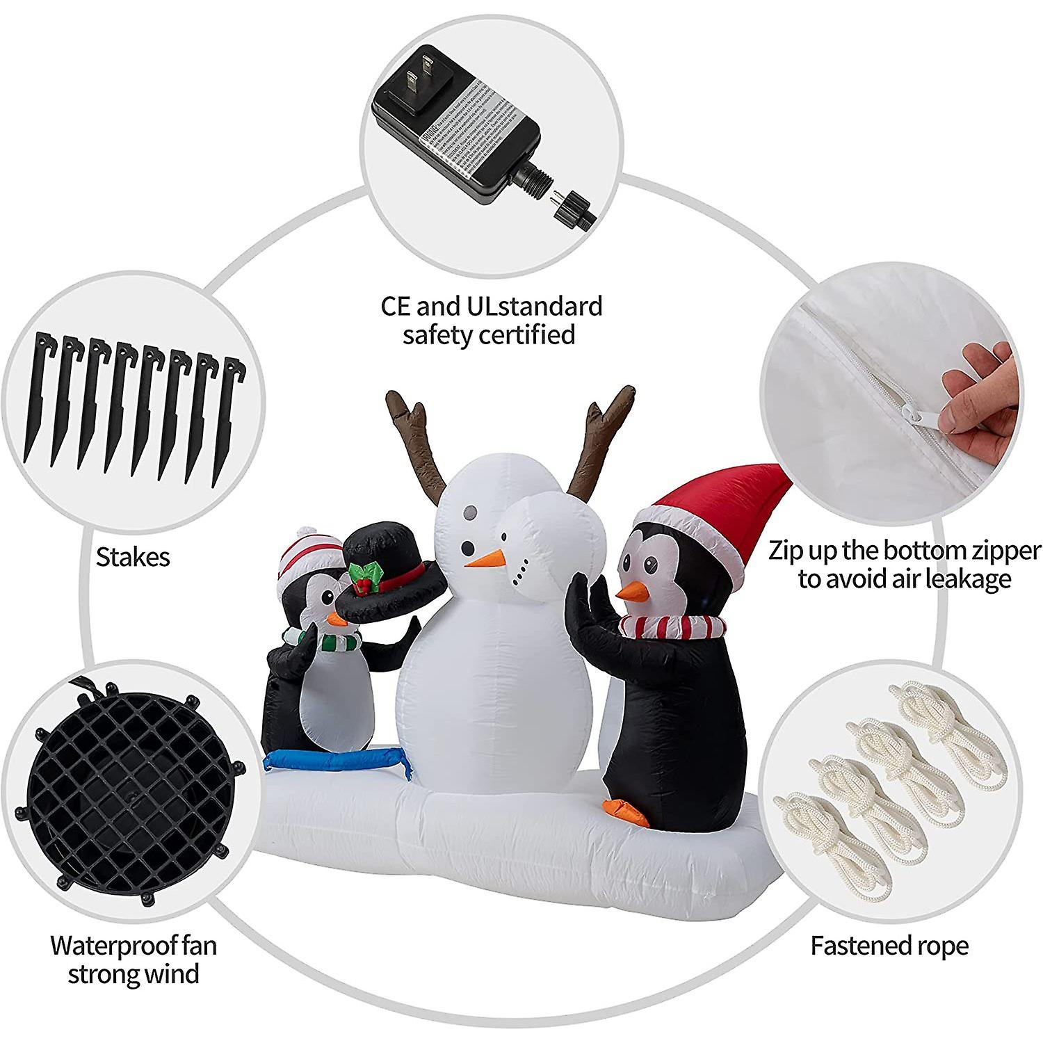 Kurala Christmas Inflatable Snowman And Penguins Christmas Decoration， 7 Ft Long 5.4 Ft High Christmas Blow Up Yard Decoration， Built-in Led Lights