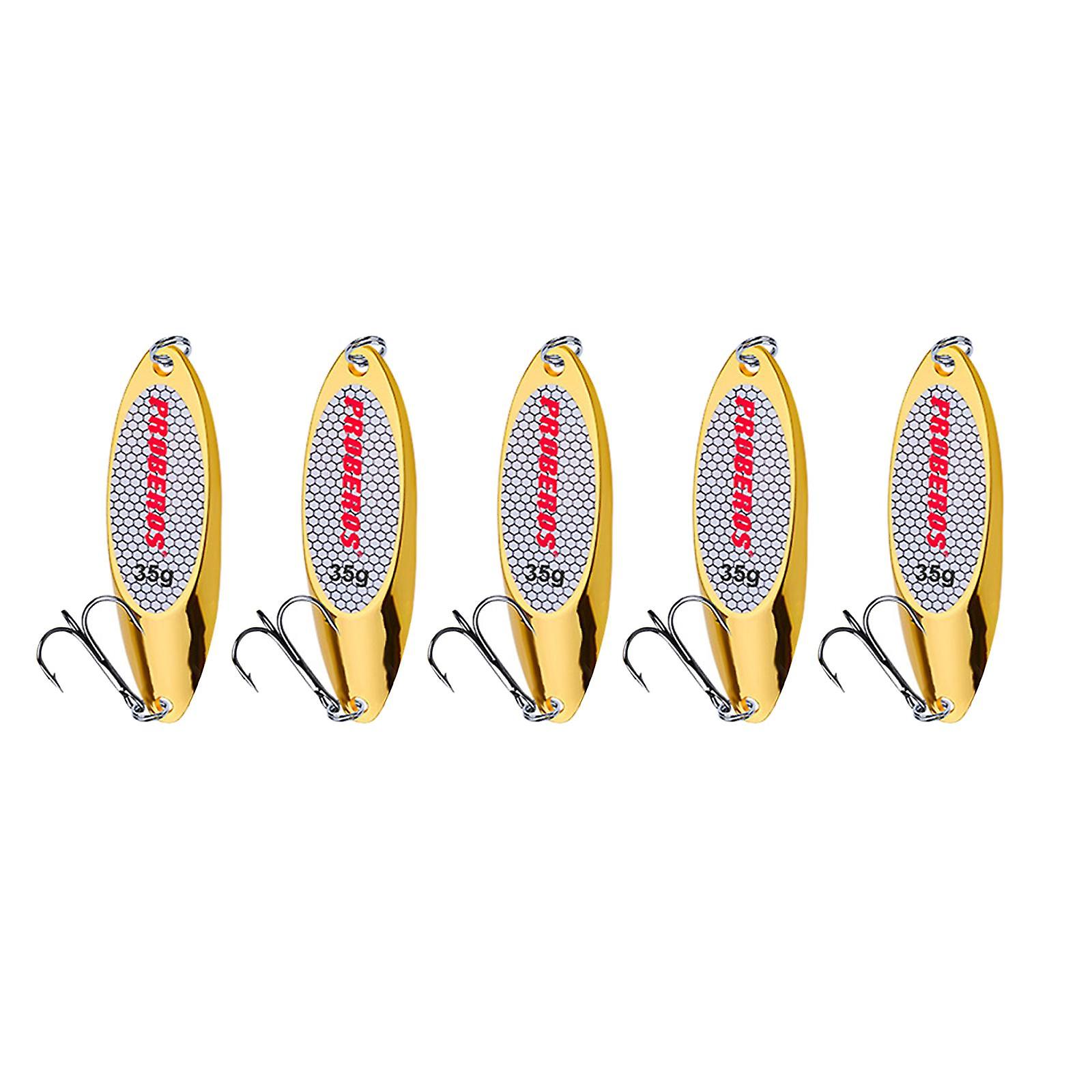 5 Pieces Fishing Spoons Lures Metal Vertical Bass Baits And Lures Freshwater Gold 35g